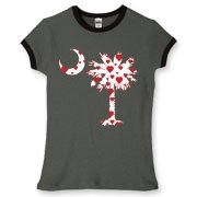 Buy a Red Heart Pattern Palmetto Moon Women's Fitted Ringer Tee for your sweetheart this Valentine's Day! Featuring the South Carolina Palmetto Moon with a red heart pattern in the background.
