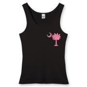 Buy a Pink Palmetto Moon Women's Fitted Tank Top featuring a smaller palmetto printed on the left chest area. The palmetto moon is a symbol of South Carolina pride.