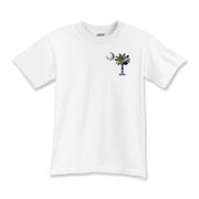 This pocket sized version of Earth and Moon palmetto and crescent moon features a photo of the Earth as the background for the palmetto and a photo of the Moon as a background for the crescent.