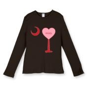 A Candy Heart Palmetto Moon Women's Fitted Baby Rib Long Sleeve Tee for an Angel! Perfect for Valentine's Day, it features a pink candy heart on the South Carolina Palmetto Moon with Angel.