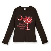 Happy Valentine's Y'all with a White Heart Pattern Palmetto Moon Women's Fitted Baby Rib Long Sleeve Tee.