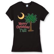 Buy a Merry Christmas Y'all Palmetto Moon Women's Fitted Fine Jersey Tee and have a Merry Christmas, y'all, in South Carolina style.