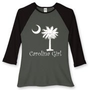 Buy a White Carolina Girl Best in the World Women's Fitted Baseball Tee featuring the palmetto moon. Carolina Girls are truly the best in the world.