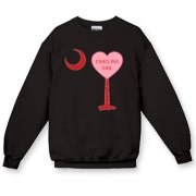 A Candy Heart Palmetto Moon Crewneck Sweatshirt for a Carolina Girl! Perfect for Valentine's Day, it features a pink candy heart on the South Carolina Palmetto Moon with Carolina Girl.