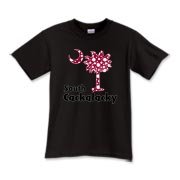 Garnet and Black Polka Dots South Cackalacky Palmetto Moon Kids T-Shirt features a Polka Dot South Carolina palmetto moon logo in garnet.