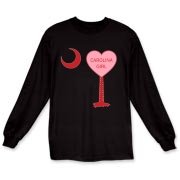 A Candy Heart Palmetto Moon for a Carolina Girl! Perfect for Valentine's Day, it features a pink candy heart on the South Carolina Palmetto Moon with Carolina Girl.