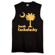 Yellow South Cackalacky Palmetto Moon Sleeveless T-Shirt features the South Carolina palmetto moon logo in yellow.