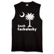 White South Cackalacky Palmetto Moon Sleeveless T-Shirt features the South Carolina palmetto moon logo in white.