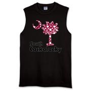 Garnet and Black Polka Dots South Cackalacky Palmetto Moon Sleeveless T-Shirt features a Polka Dot South Carolina palmetto moon logo in garnet.