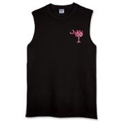 Garnet and Black Polka Dots South Cackalacky Deluxe Sleeveless T-Shirt feature the polka dot South Carolina palmetto moon logo in garnet and black on the back and a smaller, matching palmetto moon on the front.