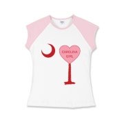 A Candy Heart Palmetto Moon for a Carolina Girl! Perfect for Valentine's Day, it features a pink candy heart on the South Carolina Palmetto Moon with Carolina Girl.