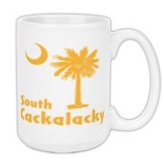 Yellow South Cackalacky Palmetto Moon Large Coffee Mug features the South Carolina palmetto moon logo in yellow.