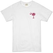 Garnet and Black Polka Dots South Cackalacky Deluxe Organic T-Shirt feature the polka dot South Carolina palmetto moon logo in garnet and black on the back and a smaller, matching palmetto moon on the front.