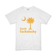 Yellow South Cackalacky Palmetto Moon Organic Kids T-Shirt features the South Carolina palmetto moon logo in yellow.