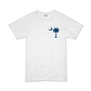 The deluxe Palmetto Moon Flag Organic Kids T-Shirt features a small palmetto moon in the front pocket area and the South Carolina Flag design on the back.