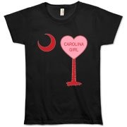 A Candy Heart Palmetto Moon for a Carolina Girl! Perfect for Valentine's Day, it features a pink candy heart on the South Carolina Palmetto Moon with Carolina Girl.