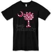 Garnet and Black Polka Dots South Cackalacky Palmetto Moon American Apparel T-Shirt features a Polka Dot South Carolina palmetto moon logo in garnet.