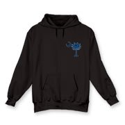 Buy a Blue Palmetto Moon Hooded Sweatshirt featuring a smaller palmetto printed on the left chest area. The palmetto moon is a symbol of South Carolina pride.