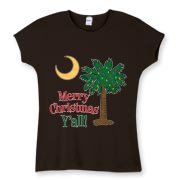 Buy a Merry Christmas Y'all Palmetto Moon Women's Fitted Baby Rib Tee and have a Merry Christmas, y'all, in South Carolina style.