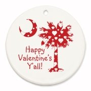 Happy Valentine's Y'all with a White Heart Pattern Palmetto Moon Round Ornament.