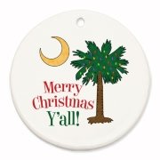 Buy a Merry Christmas Y'all Palmetto Moon Round Ornament and have a Merry Christmas, y'all, in South Carolina style.