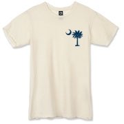 Buy a Blue Palmetto Moon Alternative Apparel Destroyed T-Shirt featuring a smaller palmetto printed on the left chest area. The palmetto moon is a symbol of South Carolina pride.