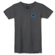 Buy a Blue Palmetto Moon Alternative Apparel Women's Destroyed T-Shirt featuring a smaller palmetto printed on the left chest area. The palmetto moon is a symbol of South Carolina pride.