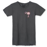 Buy a Red Heart Pattern Palmetto Moon Alternative Apparel Women's Destroyed T-Shirt for your sweetheart this Valentine's Day! Featuring the a smaller pocket sized version of the South Carolina Palmetto Moon with a red heart pattern printed on the left che