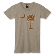 Buy a Chocloate Brown Palmetto Moon Alternative Apparel Women's Destroyed T-Shirt. The palmetto moon is a symbol of South Carolina pride.