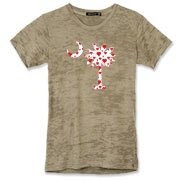 Buy a Red Heart Pattern Palmetto Moon Alternative Apparel Women's Burnout T-Shirt for your sweetheart this Valentine's Day! Featuring the South Carolina Palmetto Moon with a red heart pattern in the background.