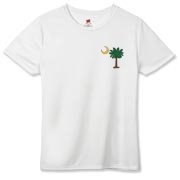 Buy a Christmas Palmetto Moon Hanes Women's Cool Dri T-shirt and have a Merry Christmas, South Carolina style. This version features a pocket sized version of the Christmas Tree Palmetto Moon.