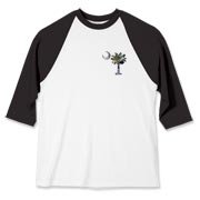 This pocket sized version of Earth and Moon palmetto and crescent moon features a photo of the Earth as the background for the palmetto and a photo of the Moon as a background for the crescent.