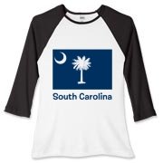 Get a South Carolina Palmetto Moon Flag Women's Fitted Baseball Tee that includes the state flag and name.