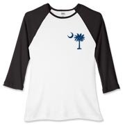 The tradtional blue palmetto and crescent moon design is a symbol of South Carolina pride. Buy the traditional blue palmetto moon printed on the pocket area of a t-shirt, sweatshirt, or other clothing item.