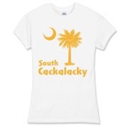 Yellow South Cackalacky Palmetto Moon Women's Fitted Fine Jersey Tee features the South Carolina palmetto moon logo in yellow.