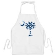 Blue Polka Dot Palmetto Moon BBQ Apron features a blue palmetto moon with white polka dots and is a fun variation on the South Carolina flag palmetto logo.