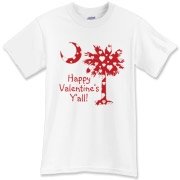 Happy Valentine's Y'all with a White Heart Pattern Palmetto Moon. Get your Happy Valentine's Y'all shirt, apparel, or other gift item today!