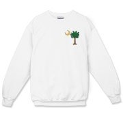 Celebrate a Palmetto Christmas in South Carolina with a Christmas Palmetto Moon T-Shirt, Sweatshirt, or other apparel item. This version features a pocket sized version of the Christmas Tree Palmetto.