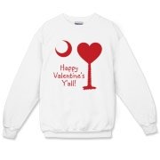 Happy Valentine's Y'all with a Heart Palmetto Moon. Get your Happy Valentine's Y'all shirt, apparel, or other gift item today!