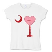 A Candy Heart Palmetto Moon for an Angel! Perfect for Valentine's Day, it features a pink candy heart on the South Carolina Palmetto Moon with Angel.