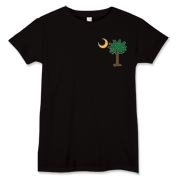 Celebrate a Palmetto Christmas in South Carolina with a Christmas Palmetto Moon T-Shirt, Sweatshirt, or other apparel item. This version features a pocket sized version of the Christmas Tree Palmetto.
