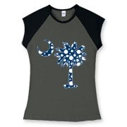 Buy a Blue Polka Dot Palmetto Moon Women's Fitted Cap Sleeve Tee that features a blue palmetto moon with white polka dots.