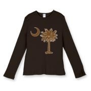 Buy a Chocloate Brown Palmetto Moon Women's Fitted Baby Rib Long Sleeve Tee. The palmetto moon is a symbol of South Carolina pride.