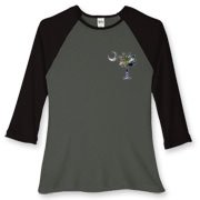 Buy an Earth and Moon Palmetto Women's Fitted Baseball Tee featuring a smaller palmetto printed on the left chest area with a photo of the Earth and Moon in the background. The palmetto moon is a symbol of South Carolina pride.