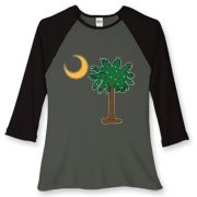 Buy a Christmas Palmetto Moon Women's Fitted Baseball Tee and have a Merry Christmas, South Carolina style.