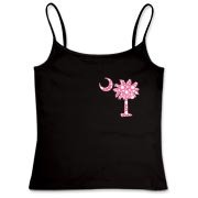 Buy a Pink Polka Dot Palmetto Moon Women's Fitted Camisole Tank that features a pink palmetto moon with white polka dots printed smaller on the left chest area.