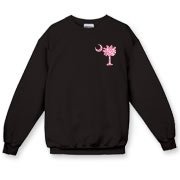 Buy a Pink Polka Dot Palmetto Moon Crewneck Sweatshirt that features a pink palmetto moon with white polka dots printed smaller on the left chest area.