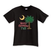 Merry Christmas Y'all Palmetto Moon shirts, apparel and gifts. Celebrate Christmas in South Carolina with this festive design.