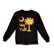 Say hello with the Yellow Hey Y'all Palmetto Moon Kids Long Sleeve T-Shirt. It features the South Carolina palmetto moon.