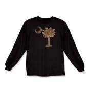 A chocolate brown palmetto and crescent moon. The palmetto is a symbol of South Carolina pride. Buy the chocolate brown palmetto moon on a t-shirt, sweatshirt, or other clothing or gift item.